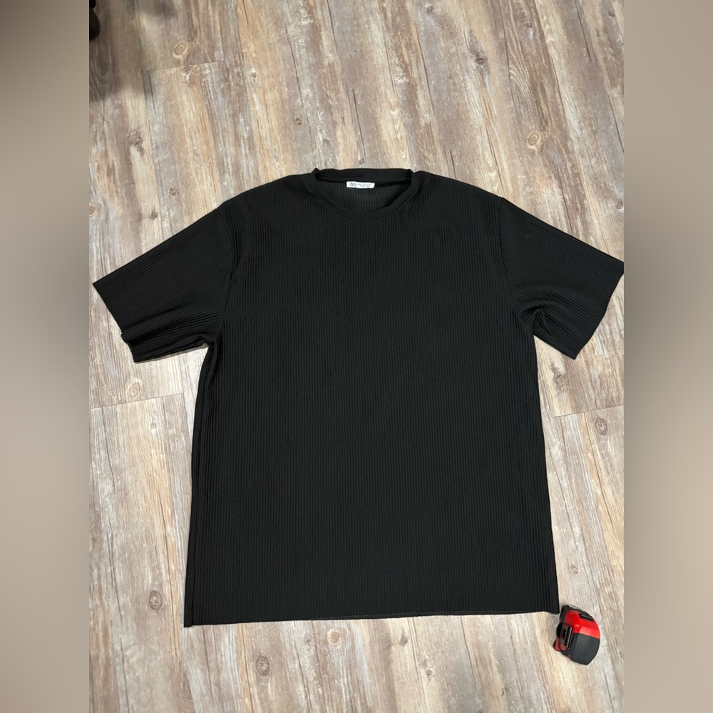 ZARA Men's black ribbed crew neck XL